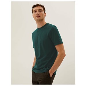 Tričko ke krku, úzký střih, z čisté bavlny Marks & Spencer zelená