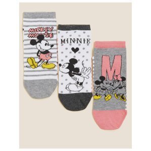 3 ks bavlněných sportovních ponožek Mickey™ a Minnie™ Marks & Spencer smetanová