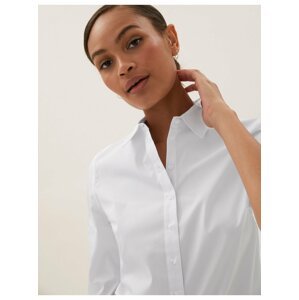 Košile s dlouhými rukávy, límečkem a vysokým podílem bavlny Marks & Spencer bílá