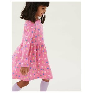 Šaty z čisté bavlny s hvězdičkovým potiskem (2–7 let) Marks & Spencer růžová