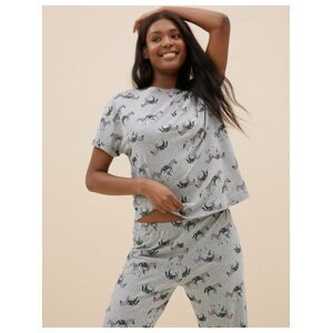 Pyžamová souprava s vysokým podílem bavlny a potiskem zebry Marks & Spencer šedá