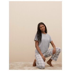 Kostkovaná pyžamová souprava s vysokým podílem bavlny Marks & Spencer šedá