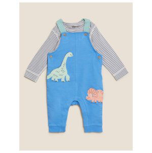 Dvoudílný outfit kalhot s laclem  vysokým podílem bavlny a potiskem dinosaura (0–3 roky) Marks & Spencer modrá