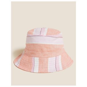 Pruhovaný klobouk typu bucket s vysokým podílem lnu Marks & Spencer růžová