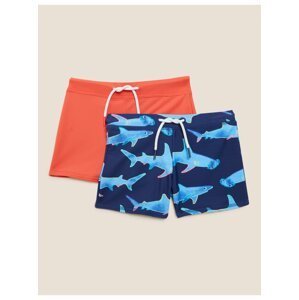 Plavecké trenýrky s potiskem žraloka, 2 ks (2–7 let) Marks & Spencer vícebarevná