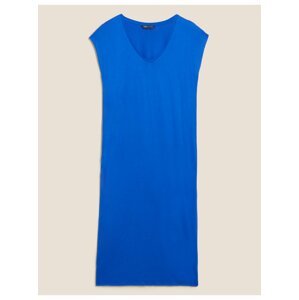 Modré dámské midi šaty bez rukávů s výstřihem do V Marks & Spencer