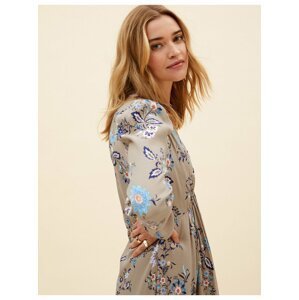 Řasené midi šaty s květinovým vzorem Marks & Spencer béžová