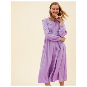 Midi šaty s vyšívaným zdobením a výstřihem do V Marks & Spencer fialová
