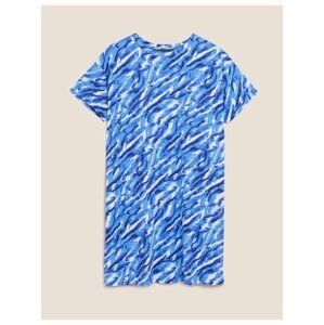 Batikované tričkové šaty z čisté bavlny Marks & Spencer modrá