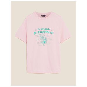 Tričko z čisté bavlny s kulatým výstřihem a nápisem Marks & Spencer růžová