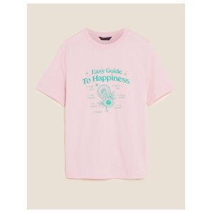Tričko z čisté bavlny s kulatým výstřihem a nápisem Marks & Spencer růžová
