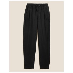 Kalhoty ke kotníkům s vysokým podílem lnu, mírně zúženého střihu Marks & Spencer černá
