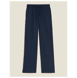 Kalhoty se širokými nohavicemi s vysokým obsahem lnu Marks & Spencer námořnická modrá