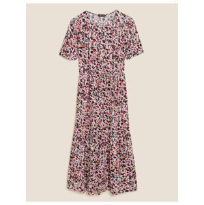 Nabírané midi šaty s drobným květinovým vzorem Marks & Spencer růžová