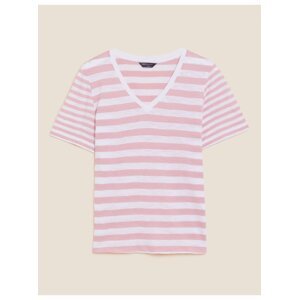 Pruhované tričko z čisté bavlny, rovný střih Marks & Spencer růžová