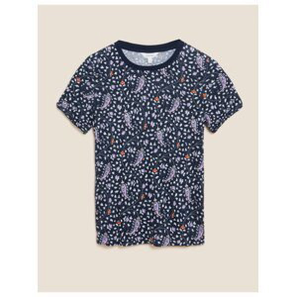Tričko s kašmírovým vzorem a kulatým výstřihem, ze směsi lnu Marks & Spencer námořnická modrá