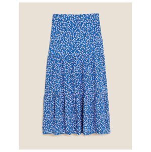 Nabíraná midi sukně s drobným květinovým vzorem Marks & Spencer modrá