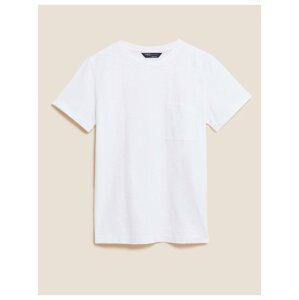Tričko ke krku z čisté bavlny Marks & Spencer bílá