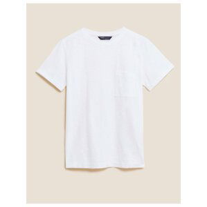 Tričko ke krku z čisté bavlny Marks & Spencer bílá