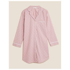 Puntíkovaná noční košile z tkané bavlny Marks & Spencer růžová