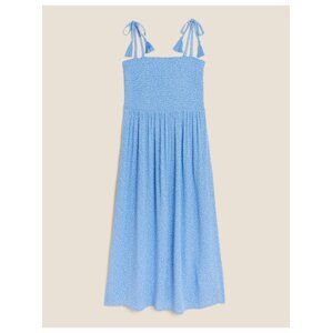 Řasené midi šaty se zvýrazněným pasem a puntíkovaným potiskem Marks & Spencer modrá
