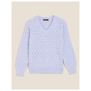 Volný texturovaný svetr s výstřihem do V Marks & Spencer fialová