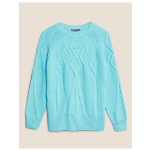 Volný svetr s copánkovým vzorem a vysokým podílem bavlny Marks & Spencer modrá