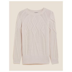 Volný svetr s copánkovým vzorem a vysokým podílem bavlny Marks & Spencer smetanová