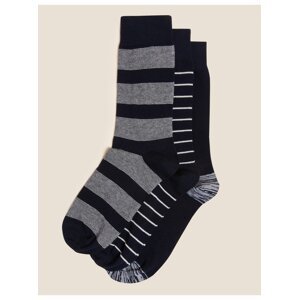 Pruhované ponožky s vysokým podílem organické bavlny, 3 páry Marks & Spencer námořnická modrá