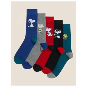 Ponožky Snoopy™ s vysokým obsahem bavlny, 5 párů Marks & Spencer vícebarevná