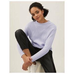 Texturovaný svetr s výstřihem ke krku s vysokým podílem bavlny Marks & Spencer fialová