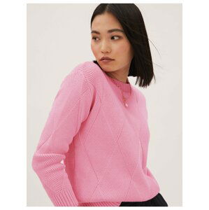 Texturovaný svetr s výstřihem ke krku s vysokým podílem bavlny Marks & Spencer růžová