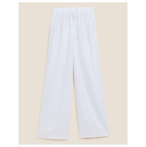 Kalhoty se širokými nohavicemi s vysokým obsahem lnu Marks & Spencer bílá