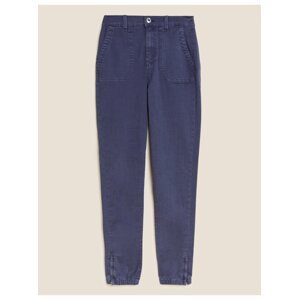 Modré dámské kalhoty ke kotníkům ze směsi bavlny Marks & Spencer