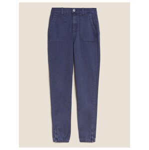 Modré dámské kalhoty ke kotníkům ze směsi bavlny Marks & Spencer