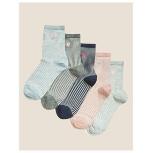Sada pěti párů dámských pruhovaných ponožek v šedé, černé a růžové barvě Marks & Spencer