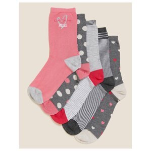Sada pěti párů dámských vzorovaných ponožek v růžové a šedé barvě  Marks & Spencer