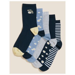 Kotníkové ponožky se sedmikráskami a vysokým podílem bavlny, 5 párů v balení Marks & Spencer námořnická modrá