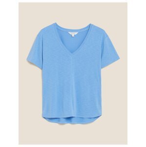 Tričko s výstřihem do V, krátkým rukávem a vysokým podílem modalu Marks & Spencer modrá