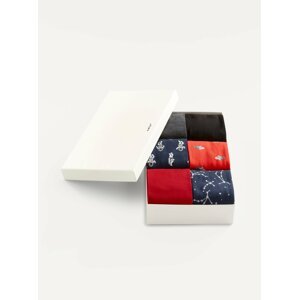 Sada šesti párů pánských vzorovaných ponožek v modré, červené a černé barvě Celio Sixmoon