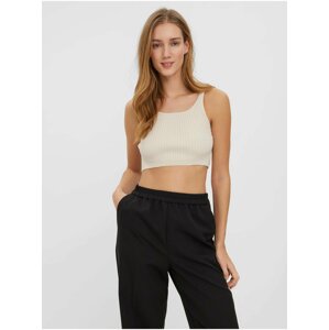 Krémový žebrovaný crop top VERO MODA Fibly