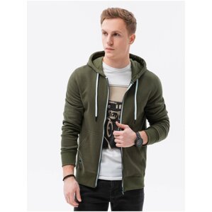 Tmavě zelená pánská mikina na zip s kapucí Ombre Clothing B977 basic basic