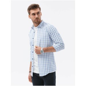 Světle modrá kostkovaná pánská košile Ombre Clothing K620