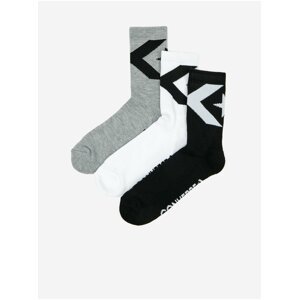 Sada tří párů ponožek v šedé, bílé a černé barvě Converse
