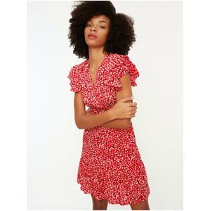 Červené dámské květované krátké šaty Trendyol