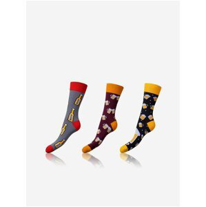 CRAZY SOCKS 3x - Zábavné crazy ponožky 3 páry - černá - žlutá - šedá