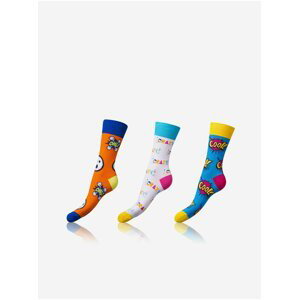 CRAZY SOCKS 3x - Zábavné crazy ponožky 3 páry - světle modrá - oranžová - žlutá