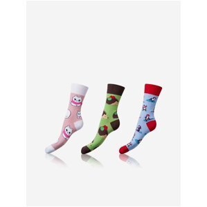CRAZY SOCKS 3x - Zábavné crazy ponožky 3 páry - světle modrá - bílá - světle zelená