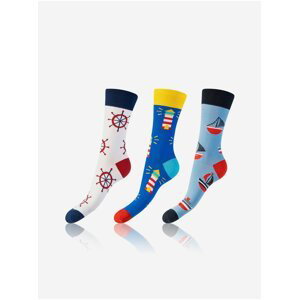 CRAZY SOCKS 3x - Zábavné crazy ponožky 3 páry - bílá - červená - modrá