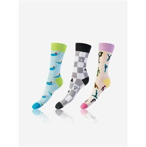 CRAZY SOCKS 3x - Zábavné crazy ponožky 3 páry - modrá - růžová - černá